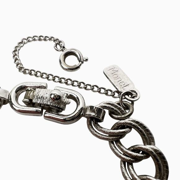 Monet Bracelet Chunky Link Removable Dangling Heart Charm 16 Silver Tone Vintage - Picture 9 of 10